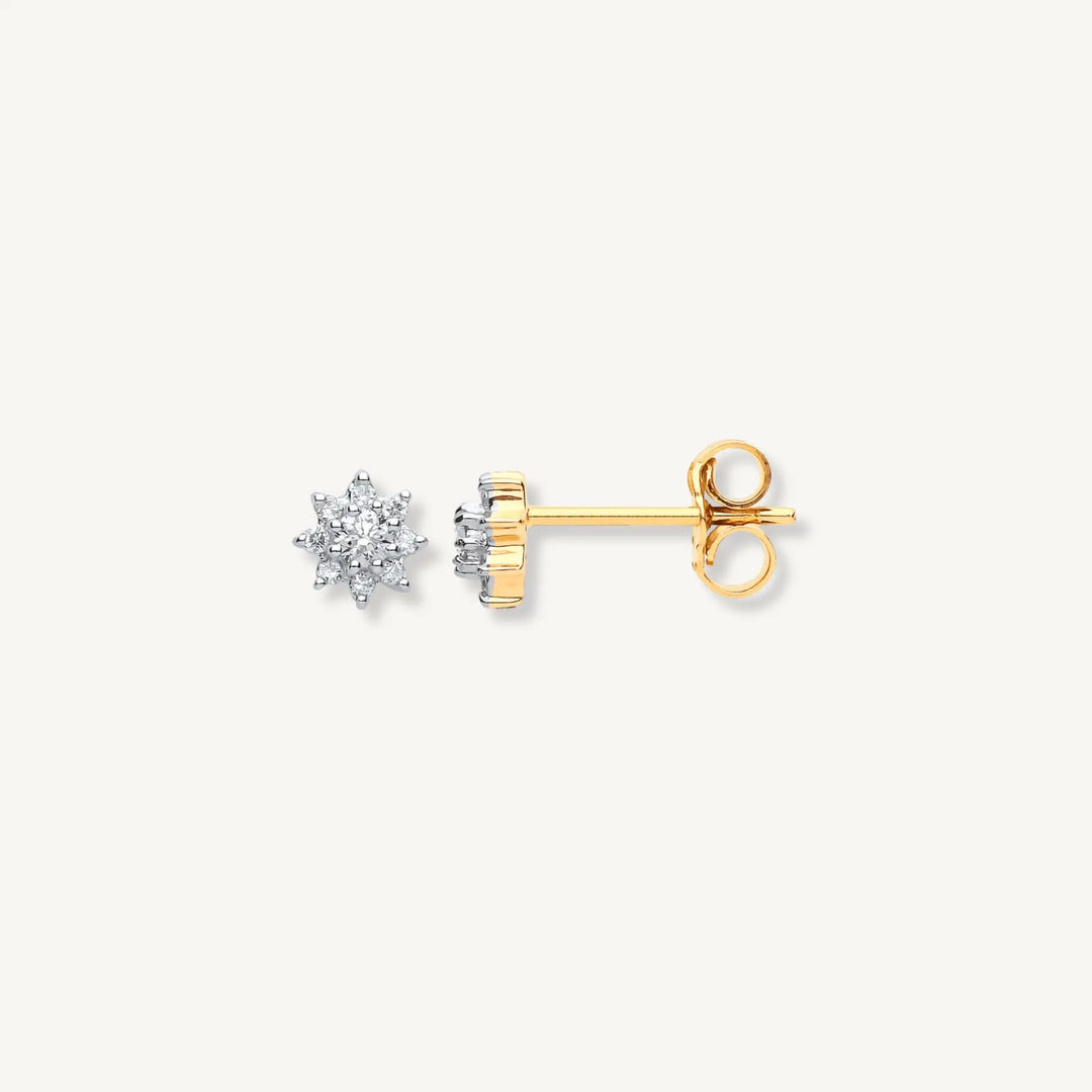 Gold and silver earrings on a white background