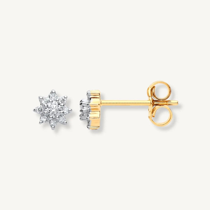 Gold and silver earrings on a white background
