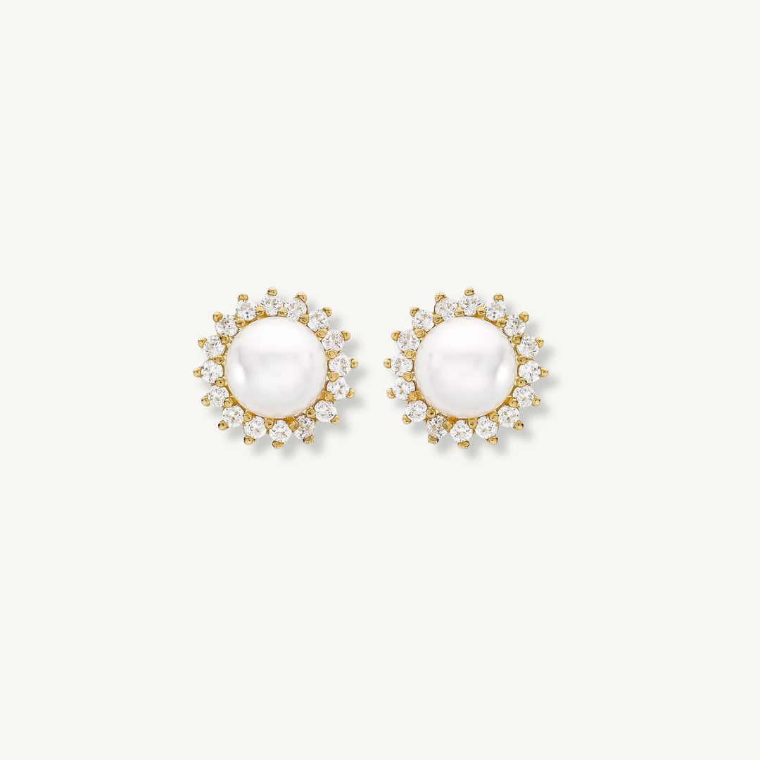 Aurora Pearl Cluster Stud Earrings – 9ct Yellow Gold