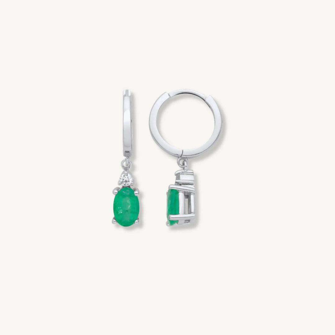 Emerald & Diamond Drop Hoop Earrings – 9ct White Gold THERESHEIS.jewels*