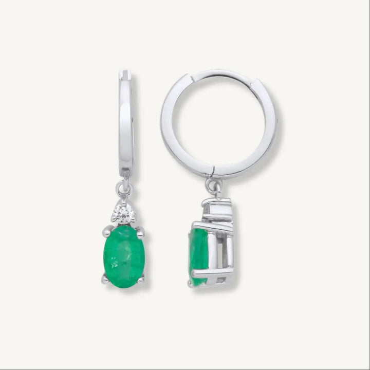 Emerald & Diamond Drop Hoop Earrings – 9ct White Gold THERESHEIS.jewels*