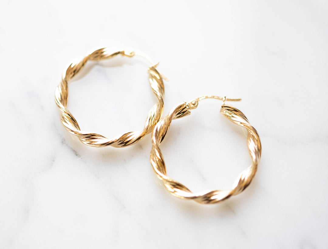 9ct twisted hoop earrings 26mm