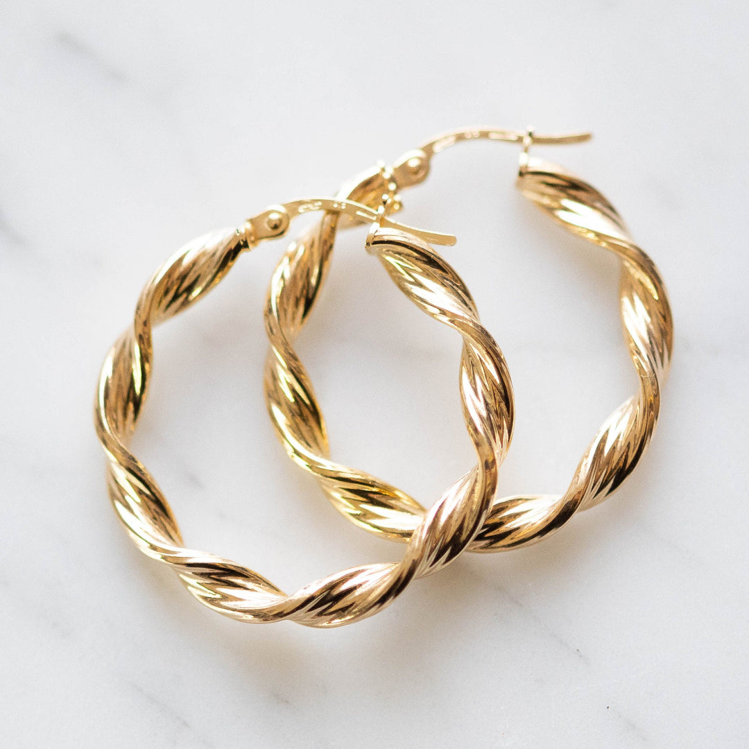 9ct twisted hoop earrings 26mm