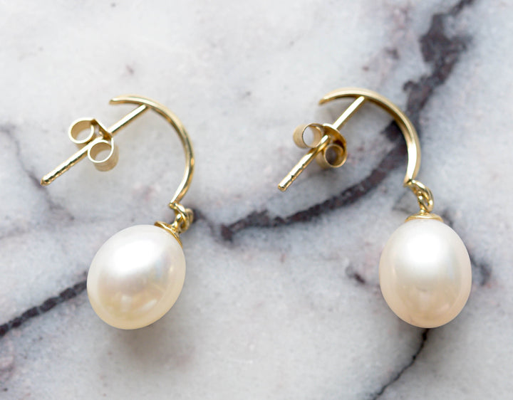 9ct gold pearl drop stud earrings
