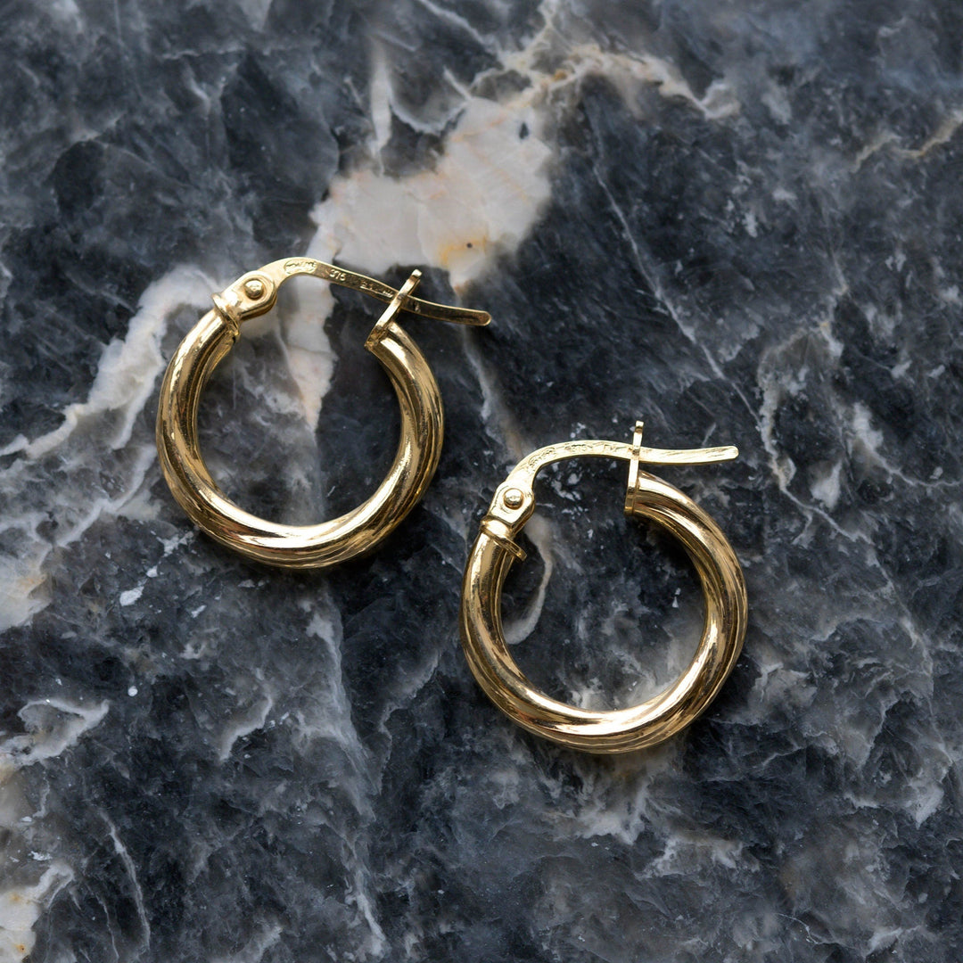 9ct Solid Gold Twisted Hoop Earrings 14mm