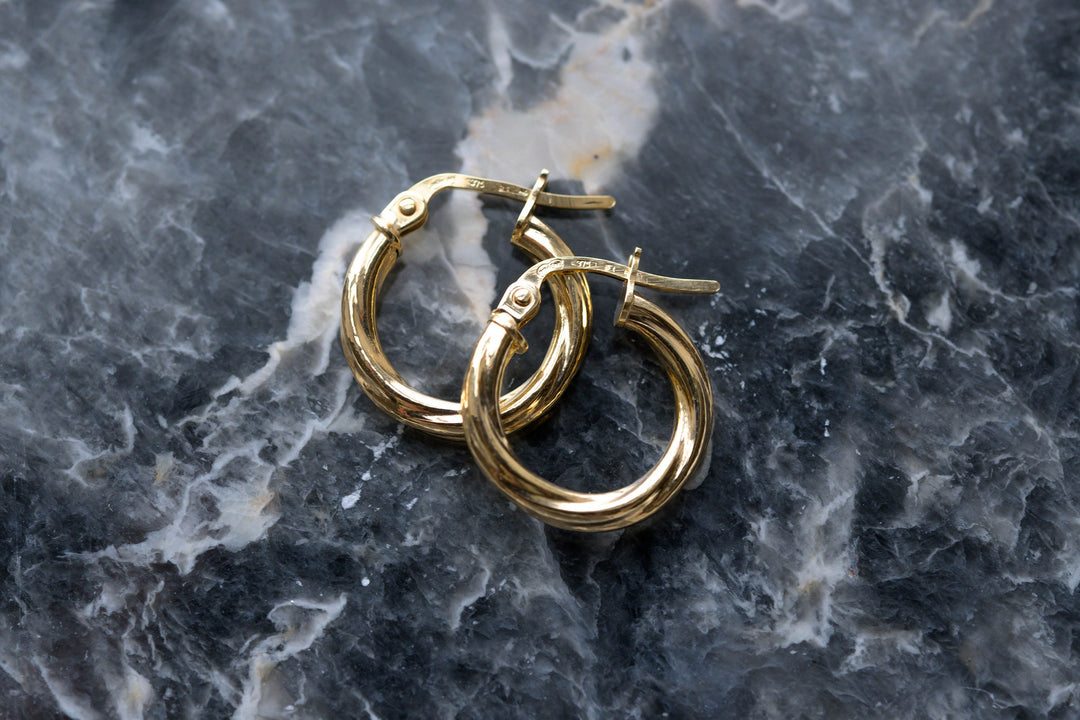 9ct Solid Gold Twisted Hoop Earrings 14mm