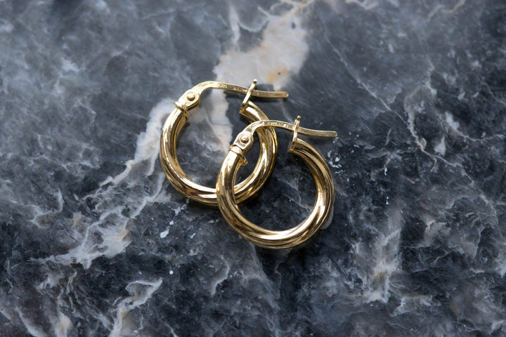 9ct Solid Gold Twisted Hoop Earrings 14mm