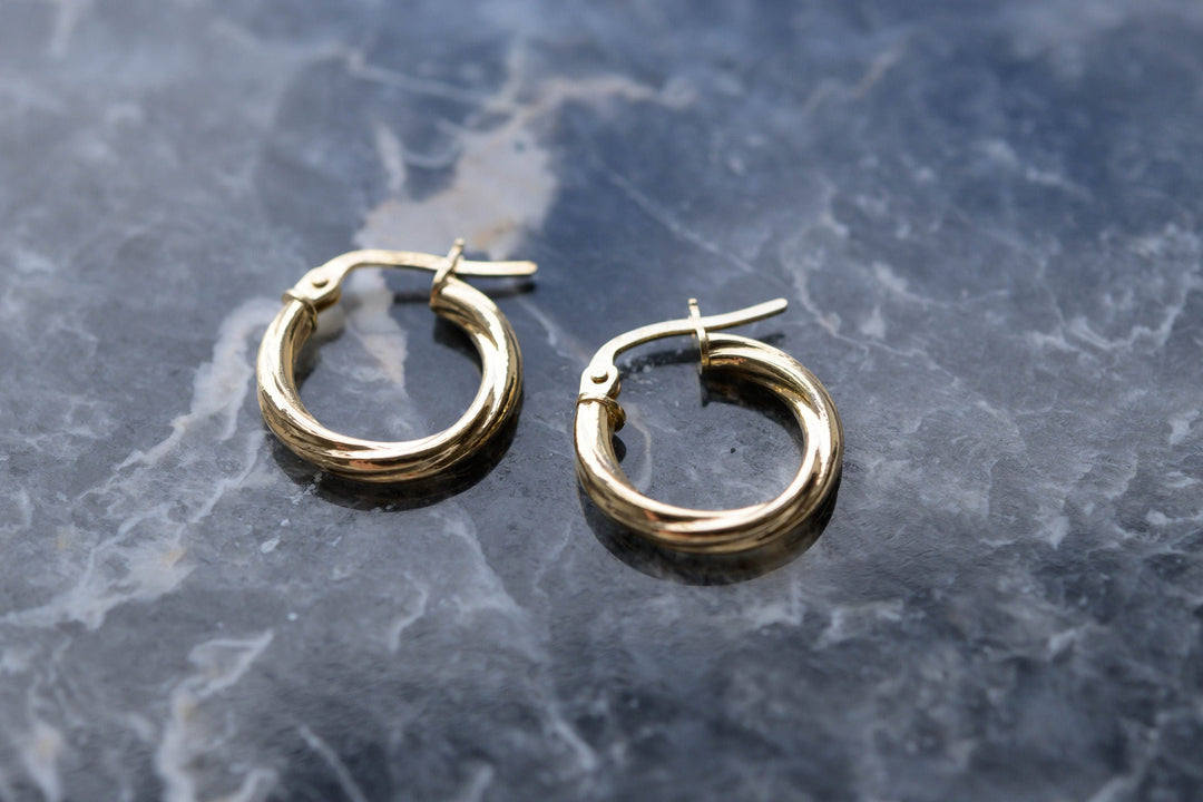 9ct Solid Gold Twisted Hoop Earrings 14mm