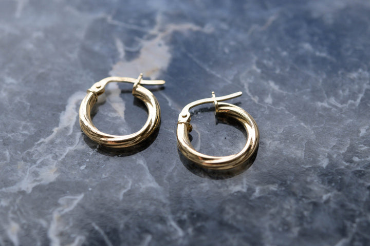 9ct Solid Gold Twisted Hoop Earrings 14mm