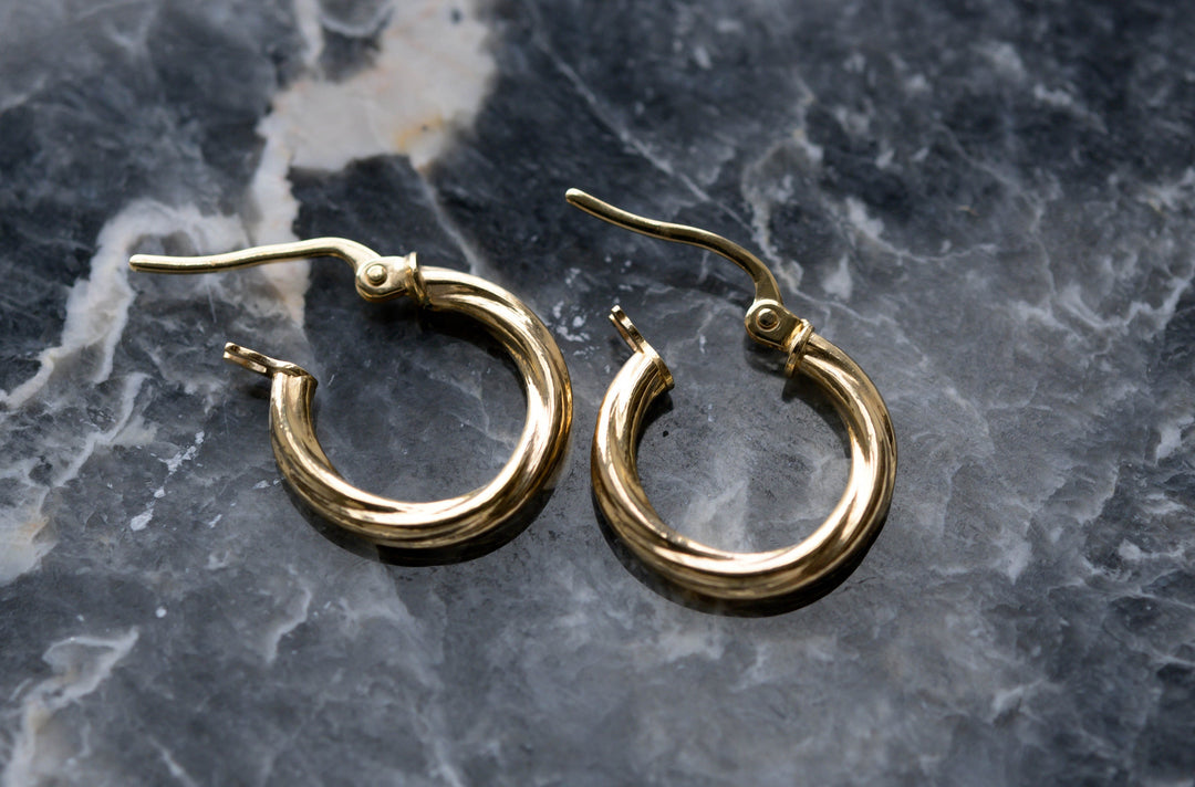 9ct Solid Gold Twisted Hoop Earrings 14mm