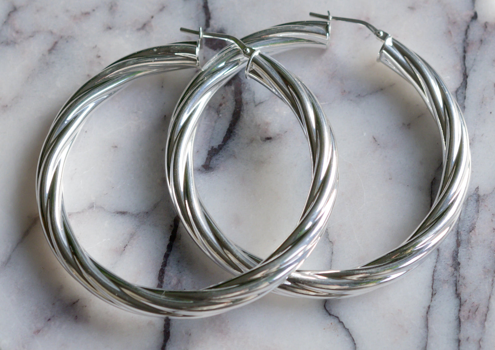 925 silver twisted hoop earrings 50mm
