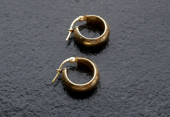 9ct Gold Creole Earrings – D-Shaped Wedding Band Style, Mini Hoop, Lightweight Everyday Luxury Gift