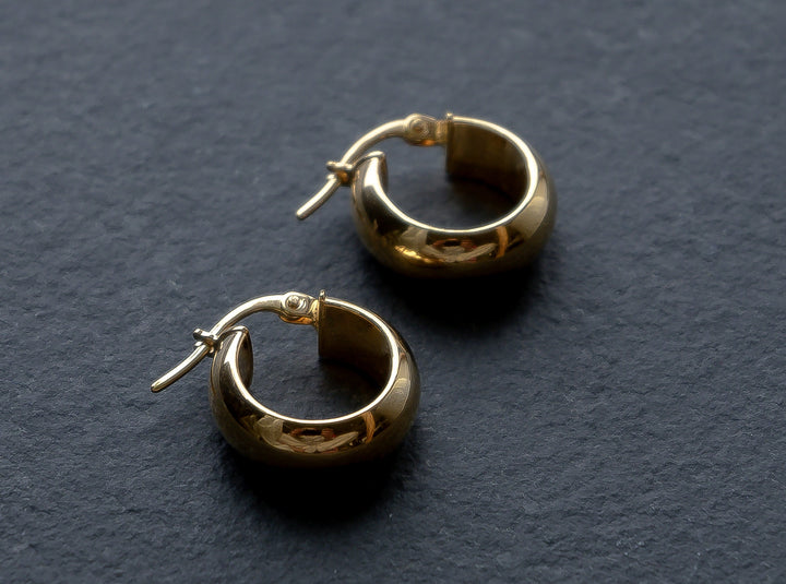 9ct Gold Creole Earrings – D-Shaped Wedding Band Style, Mini Hoop, Lightweight Everyday Luxury Gift