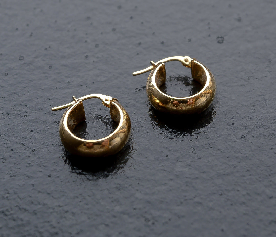 9ct Gold Creole Earrings – D-Shaped Wedding Band Style, Mini Hoop, Lightweight Everyday Luxury Gift