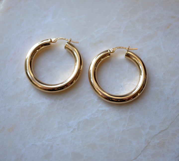 Hoop Earrings 27mm Gold Solid Polished Hoops Minimalist Everyday Jewelry Bridesmaid Gift
