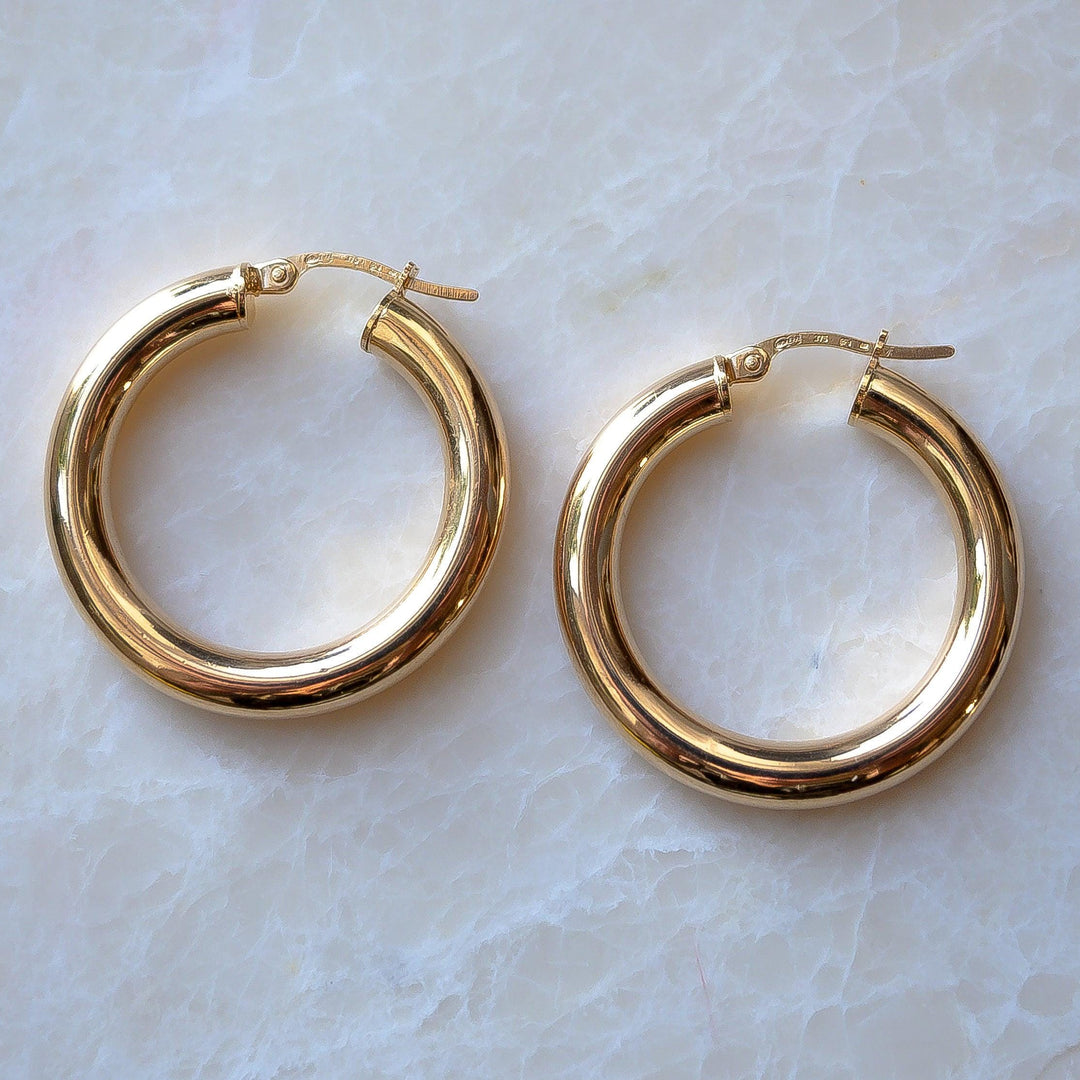 Hoop Earrings 27mm Gold Solid Polished Hoops Minimalist Everyday Jewelry Bridesmaid Gift