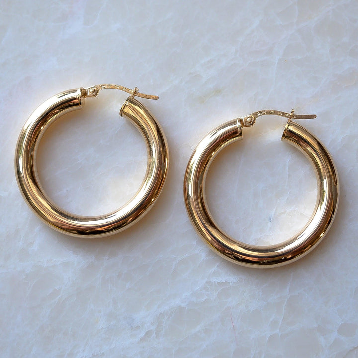 Hoop Earrings 27mm Gold Solid Polished Hoops Minimalist Everyday Jewelry Bridesmaid Gift