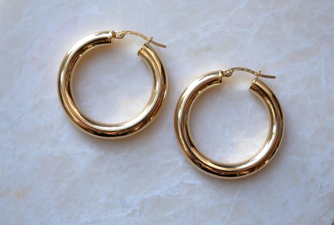 Hoop Earrings 27mm Gold Solid Polished Hoops Minimalist Everyday Jewelry Bridesmaid Gift