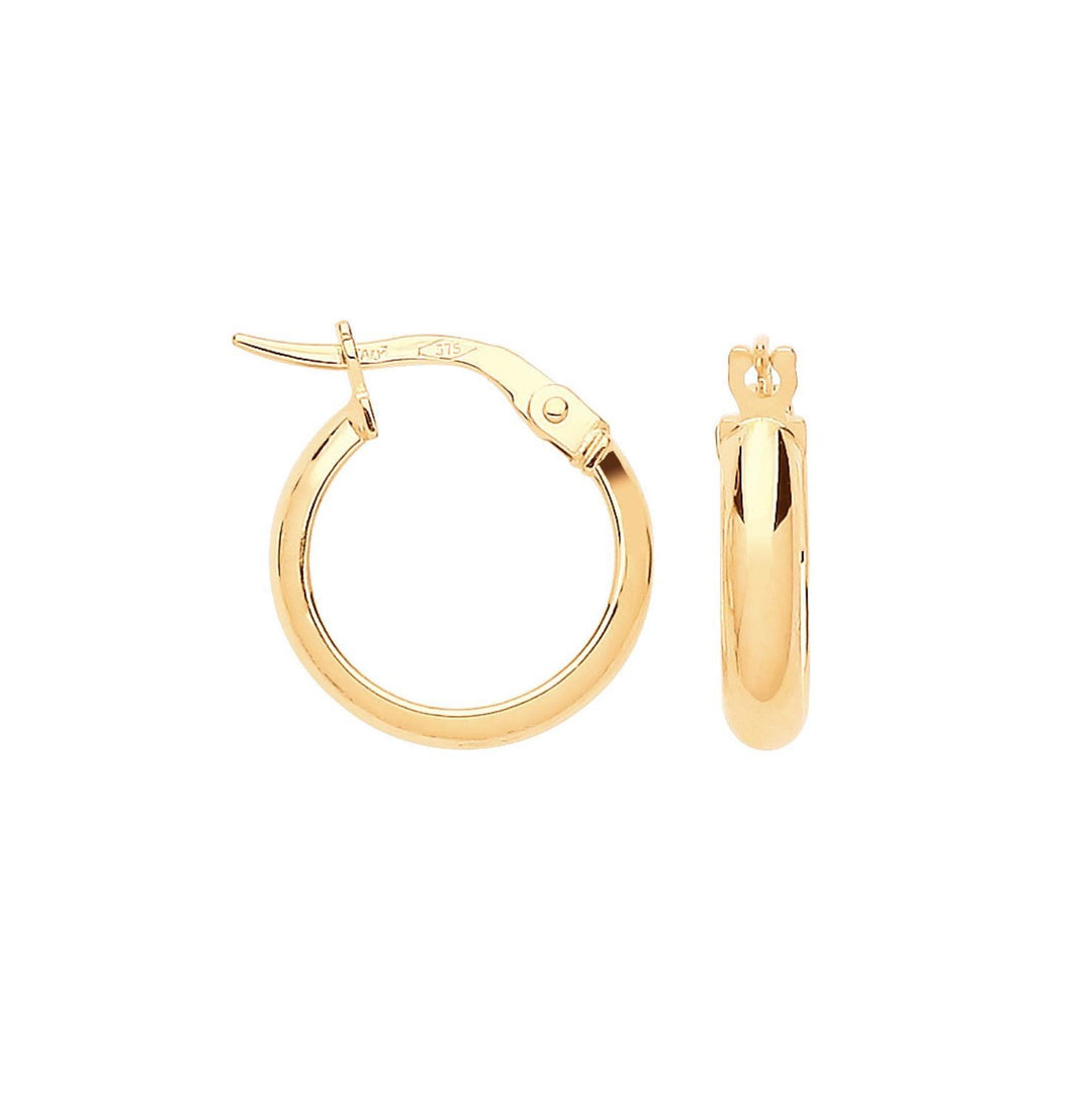 14mm Gold Hoop Earrings Solid Polished Minimalist Everyday Jewelry Bridesmaid Gift Simple Classic Hoops