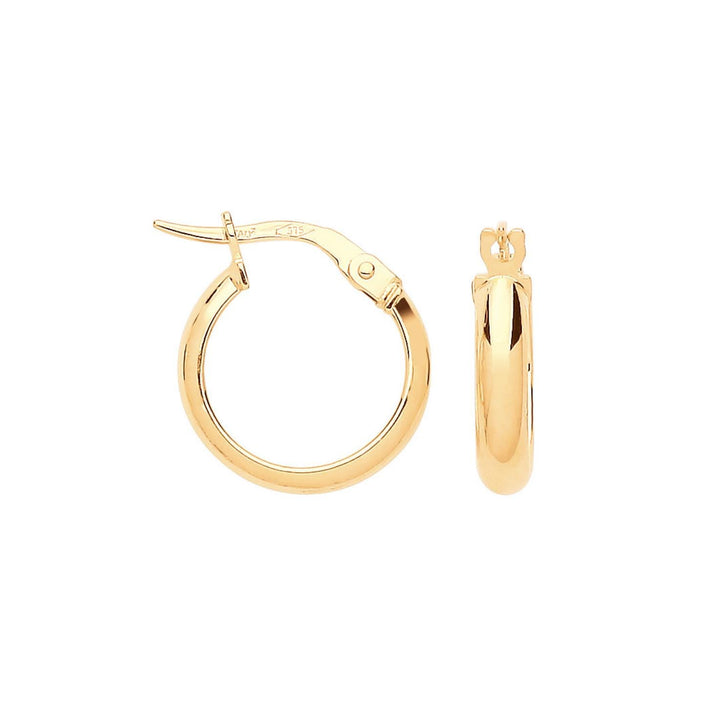 14mm Gold Hoop Earrings Solid Polished Minimalist Everyday Jewelry Bridesmaid Gift Simple Classic Hoops