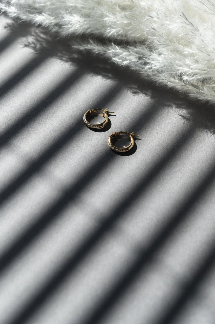 14mm Gold Hoop Earrings Solid Polished Minimalist Everyday Jewelry Bridesmaid Gift Simple Classic Hoops