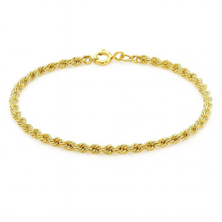 9ct Solid Gold Rope Chain Bracelet | 2.6mm Yellow Gold Twist Bracelet | Classic Gold Bracelet Gift