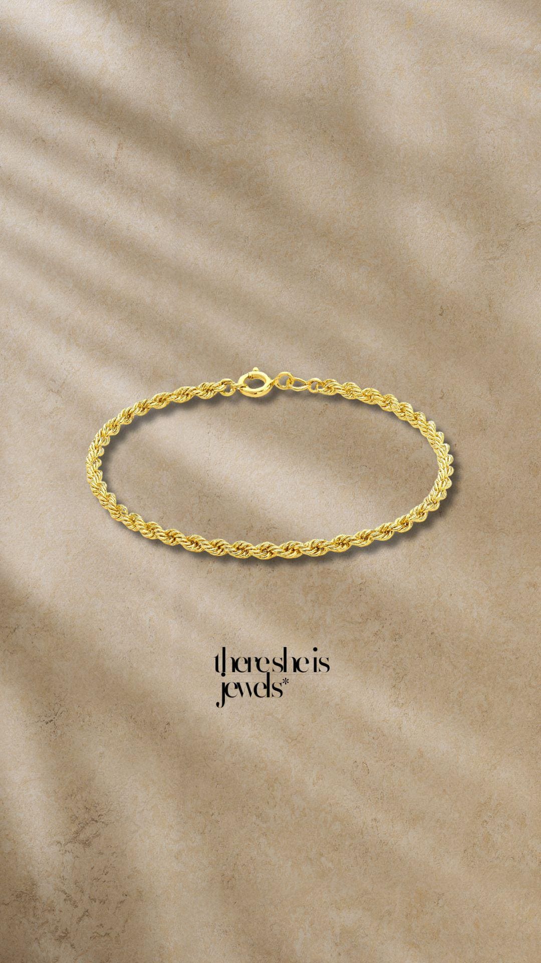 9ct Solid Gold Rope Chain Bracelet | 2.6mm Yellow Gold Twist Bracelet | Classic Gold Bracelet Gift