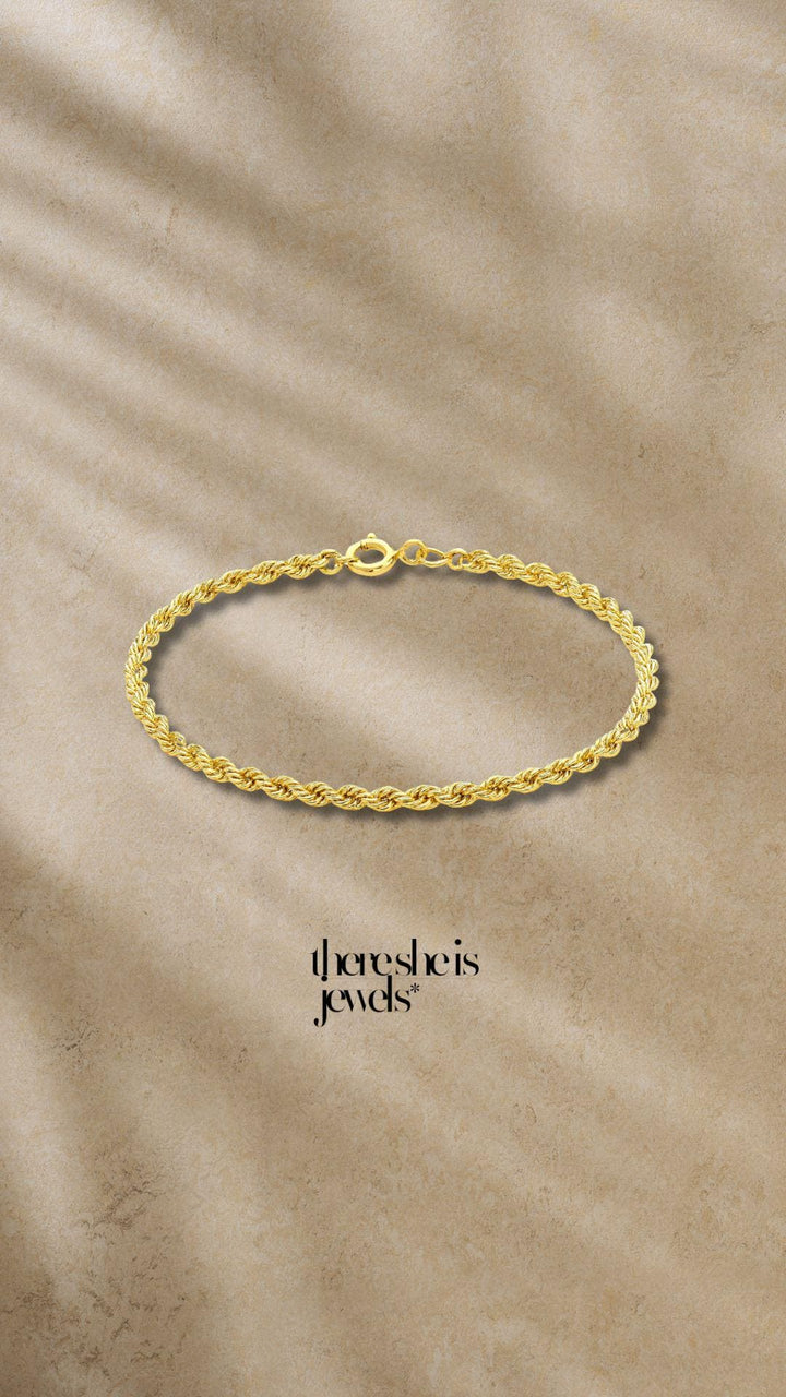 9ct Solid Gold Rope Chain Bracelet | 2.6mm Yellow Gold Twist Bracelet | Classic Gold Bracelet Gift