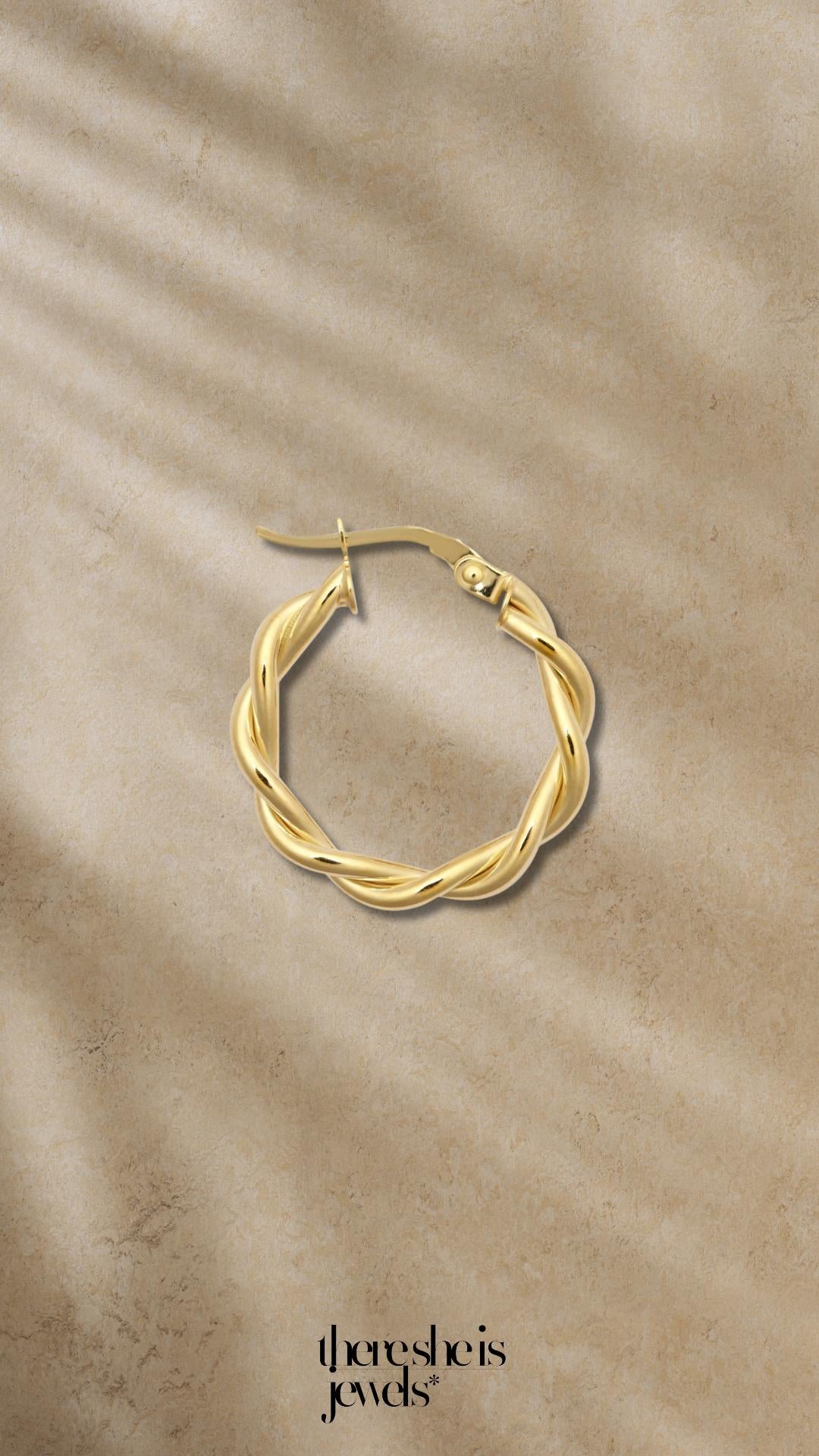 9ct Gold Twisted Hoop Earrings 25mm – Lightweight Elegant Everyday Jewelry Gift for Her