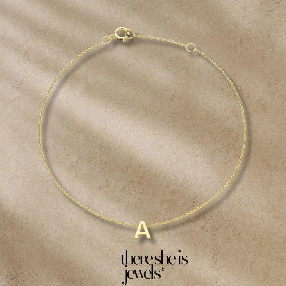 9ct Gold Initial Bracelet Delicate Yellow Gold Letter Bracelet