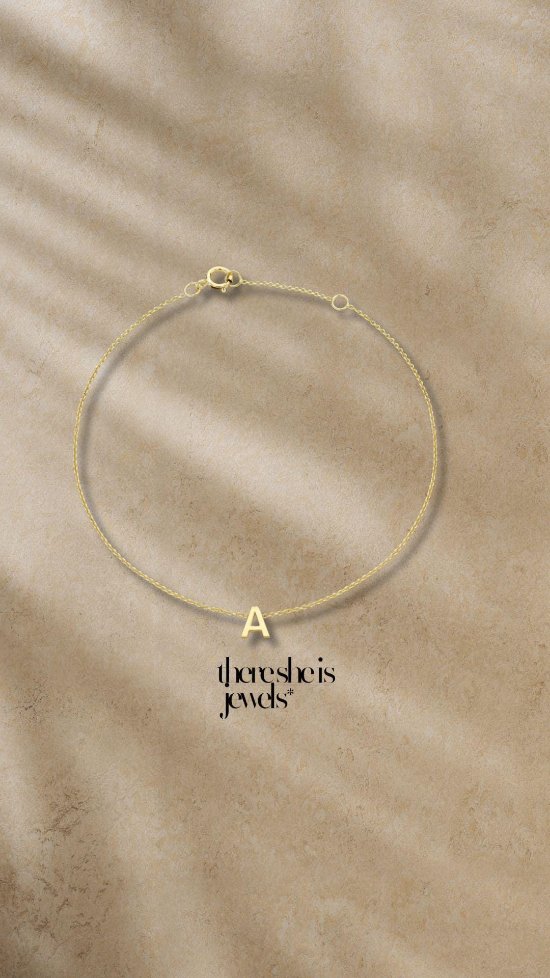 9ct Gold Initial Bracelet Delicate Yellow Gold Letter Bracelet