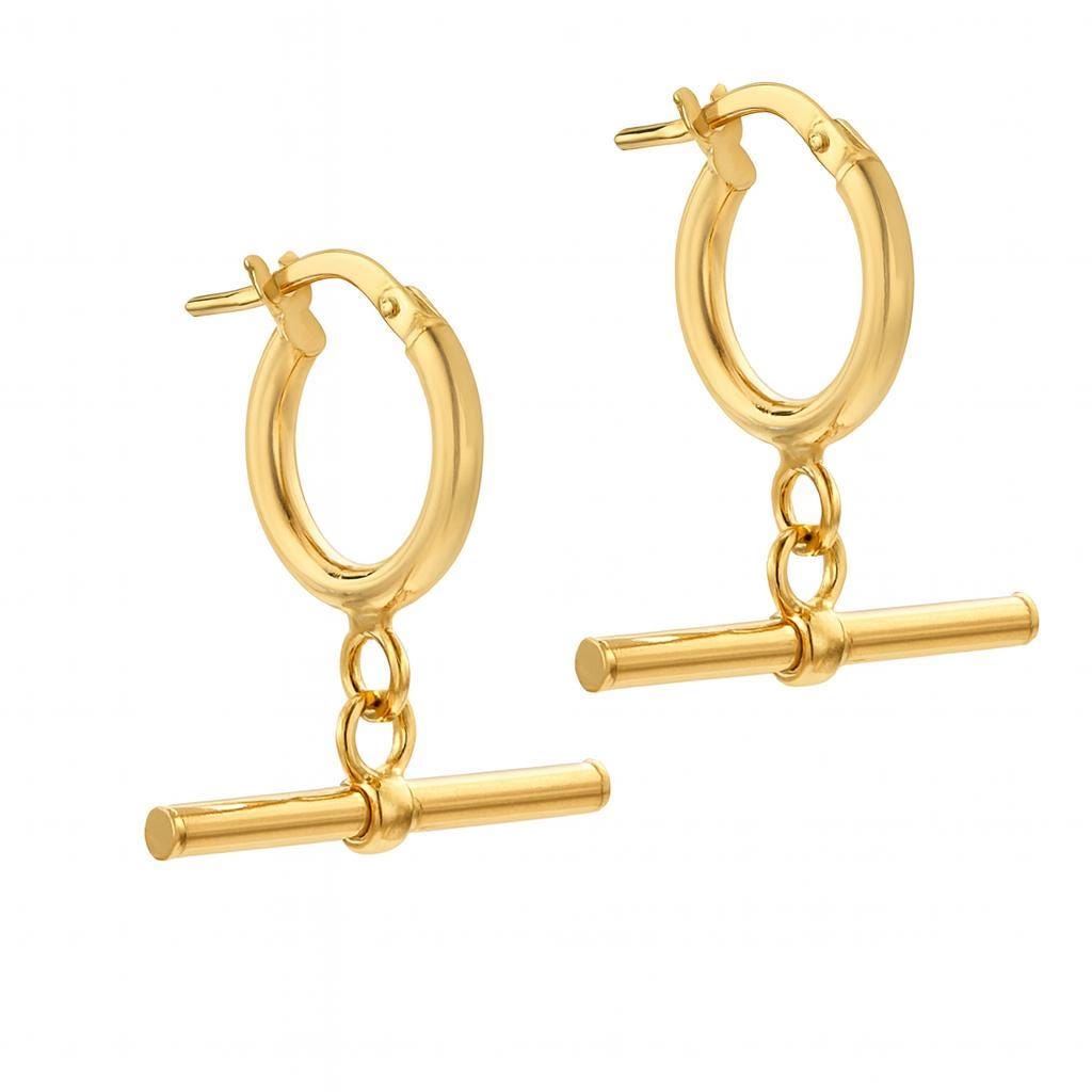 9ct Yellow Gold T-Bar Hoop Earrings | Modern Creole Hoops