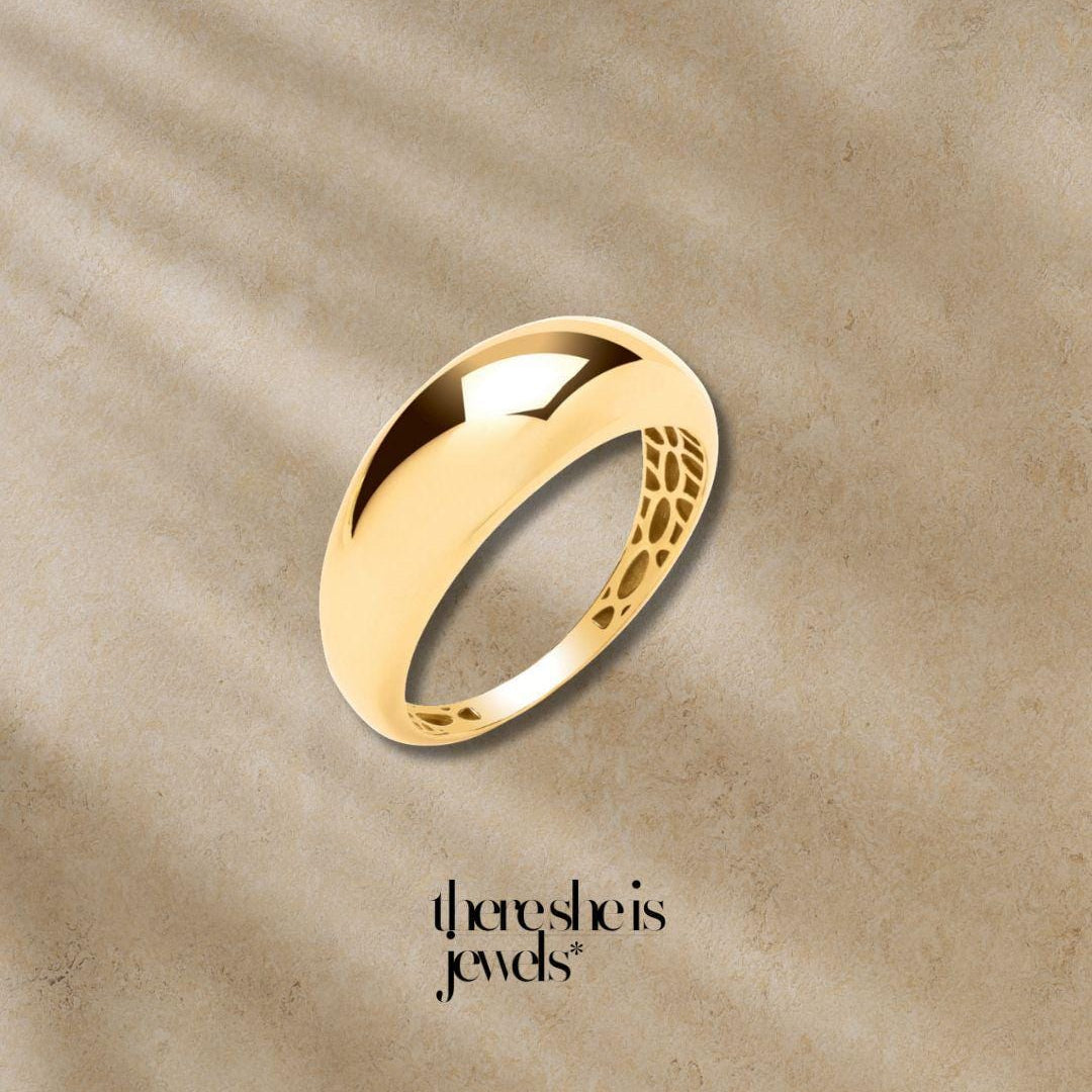 9ct Solid Gold Dome Ring | 8mm Wide Minimal Band