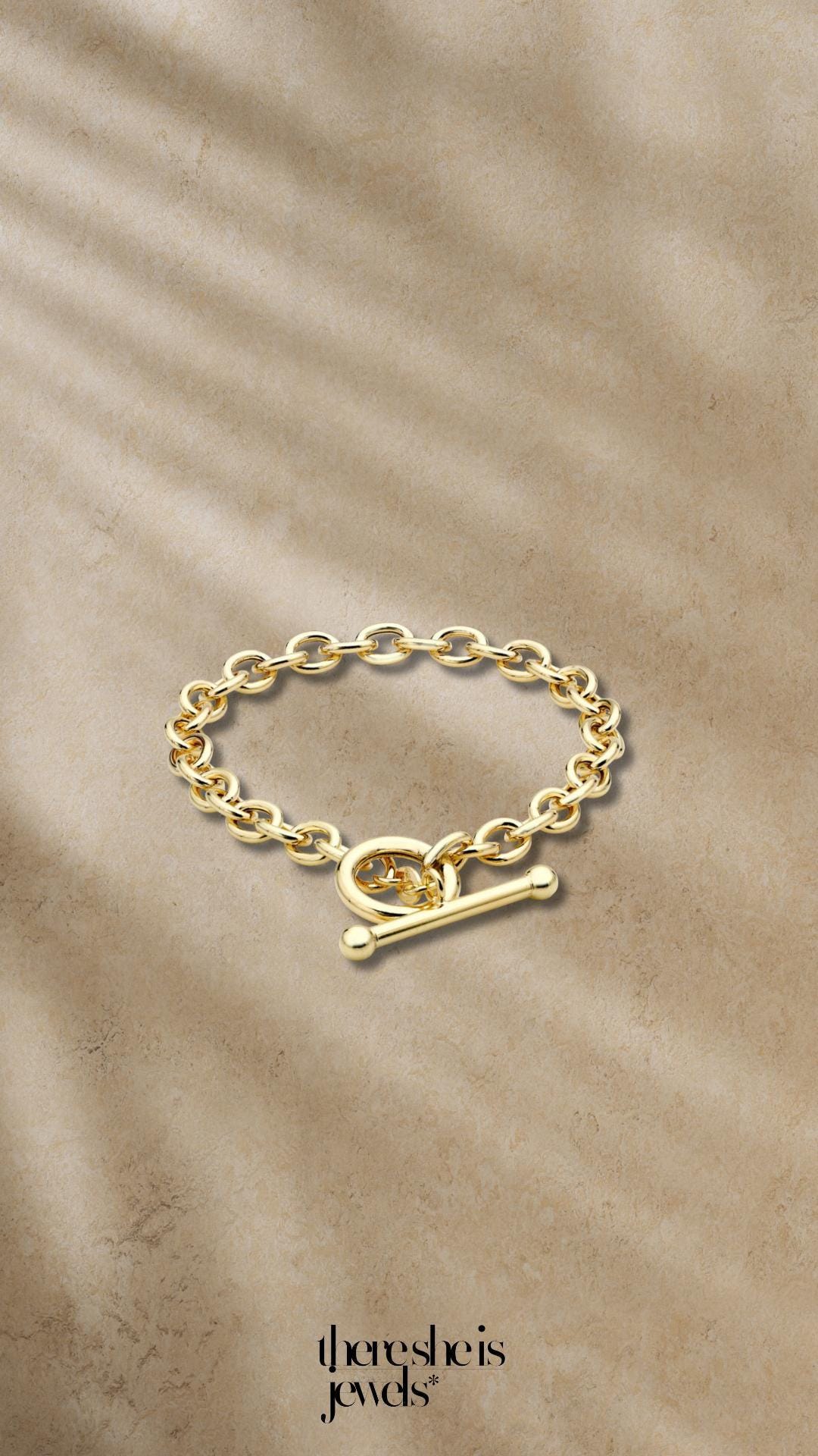 9ct Yellow Gold Oval Link T-Bar Belcher Bracelet