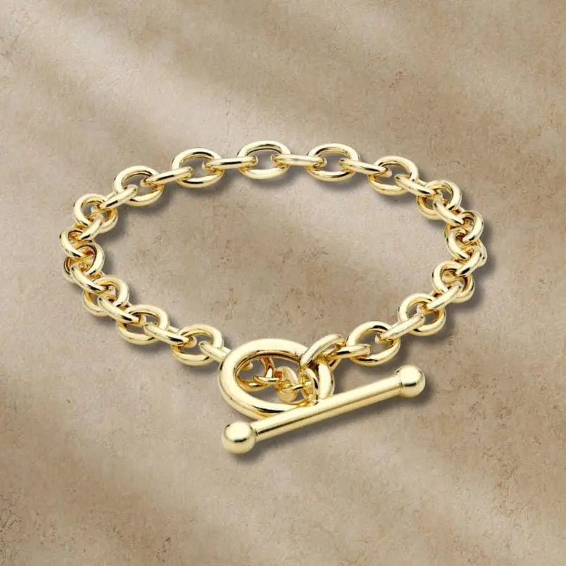 9ct Yellow Gold Oval Link T-Bar Belcher Bracelet