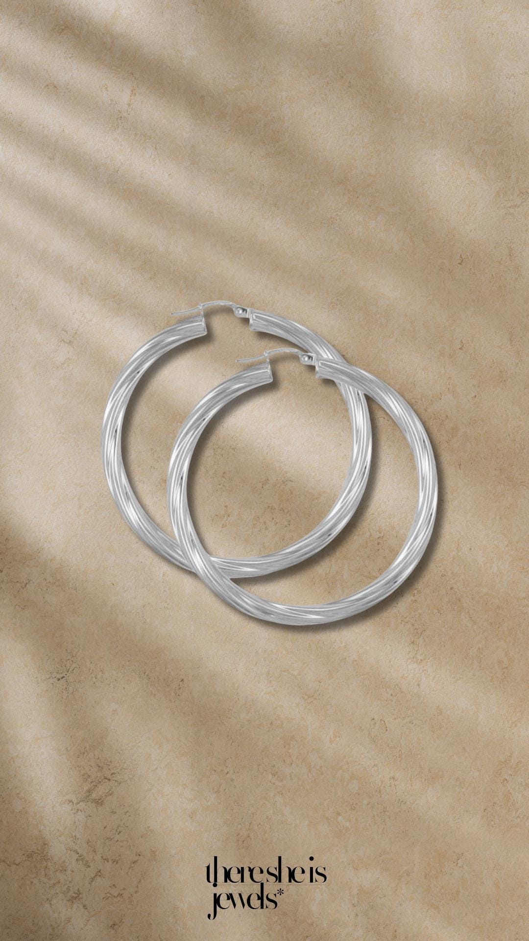 925 silver twisted hoop earrings 50mm