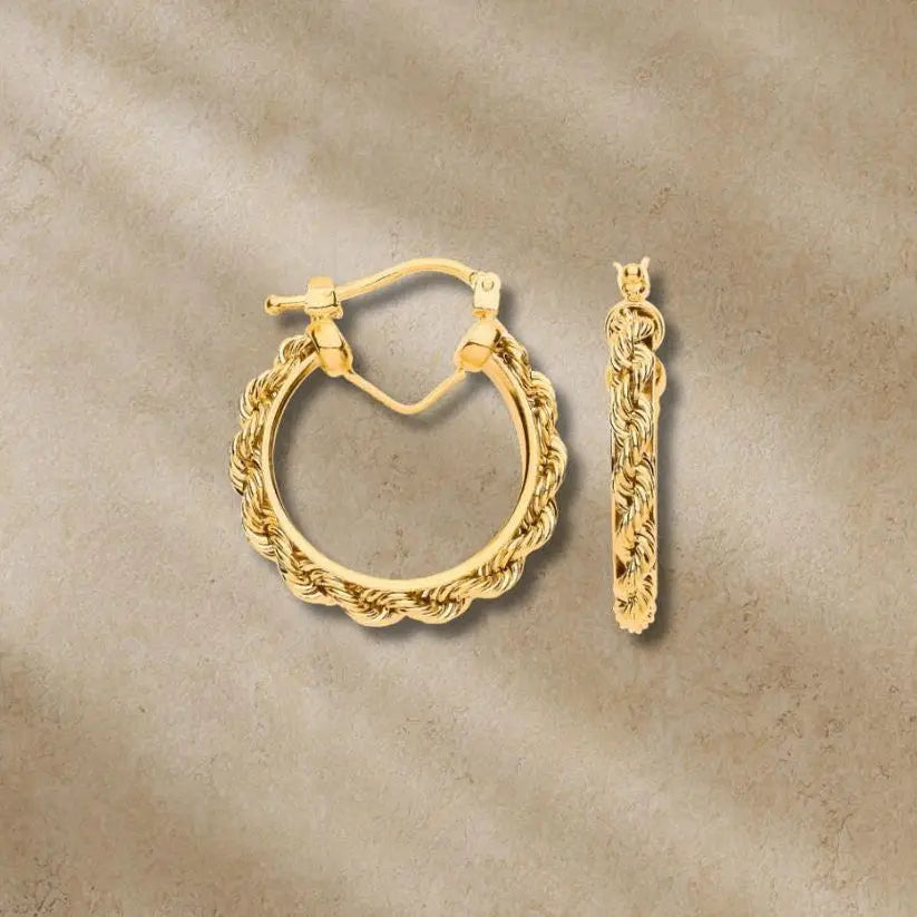 9ct Yellow Gold Rope Chain Hoop Earrings 20mm