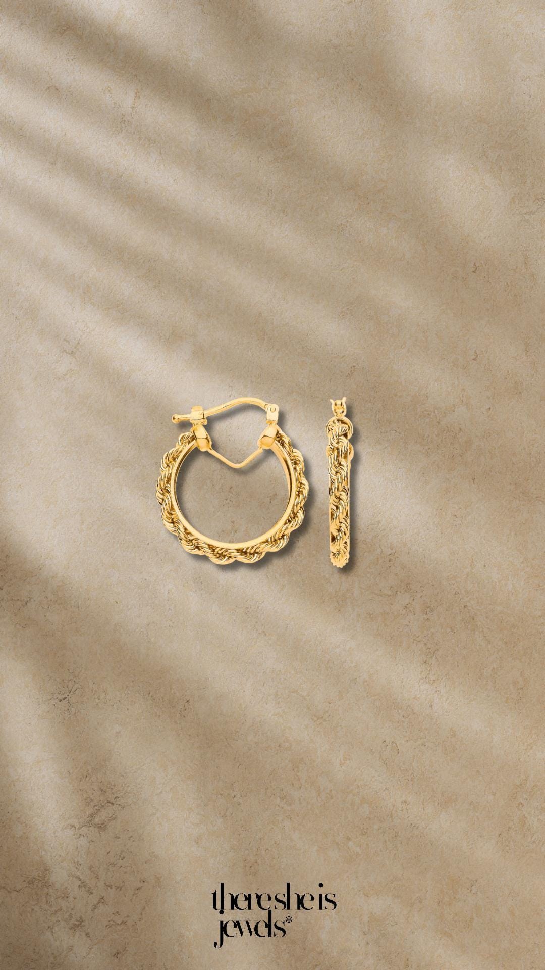 9ct Yellow Gold Rope Chain Hoop Earrings 20mm