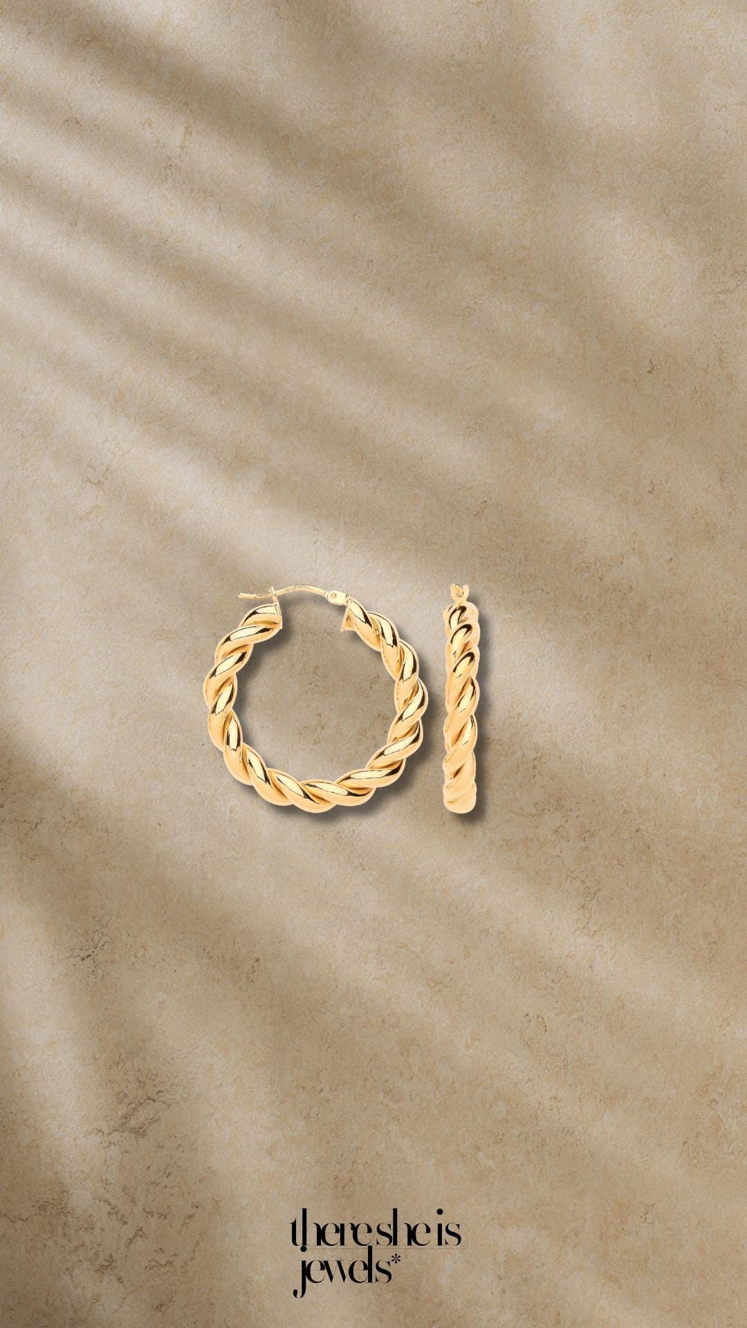 9ct Yellow Gold Twist Hoop Earrings 30mm