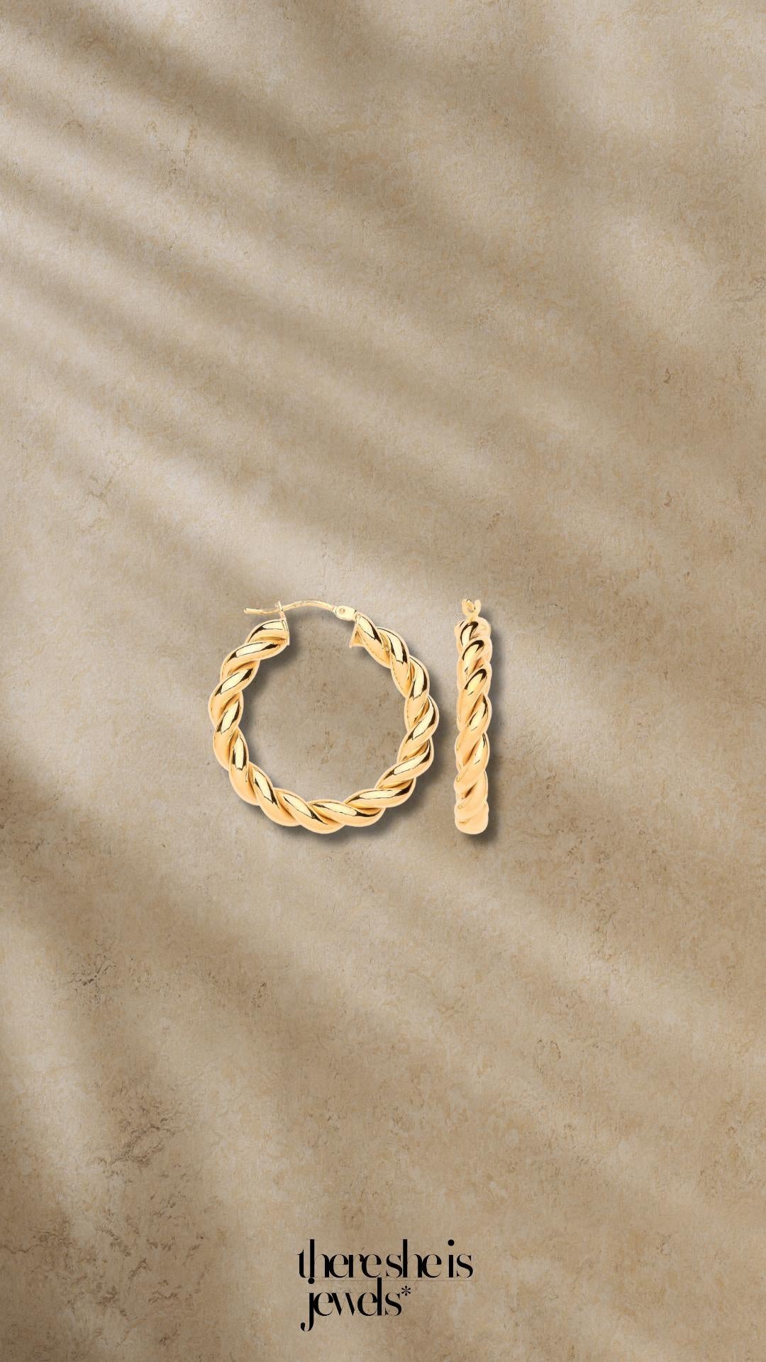 9ct Yellow Gold Twist Hoop Earrings 30mm
