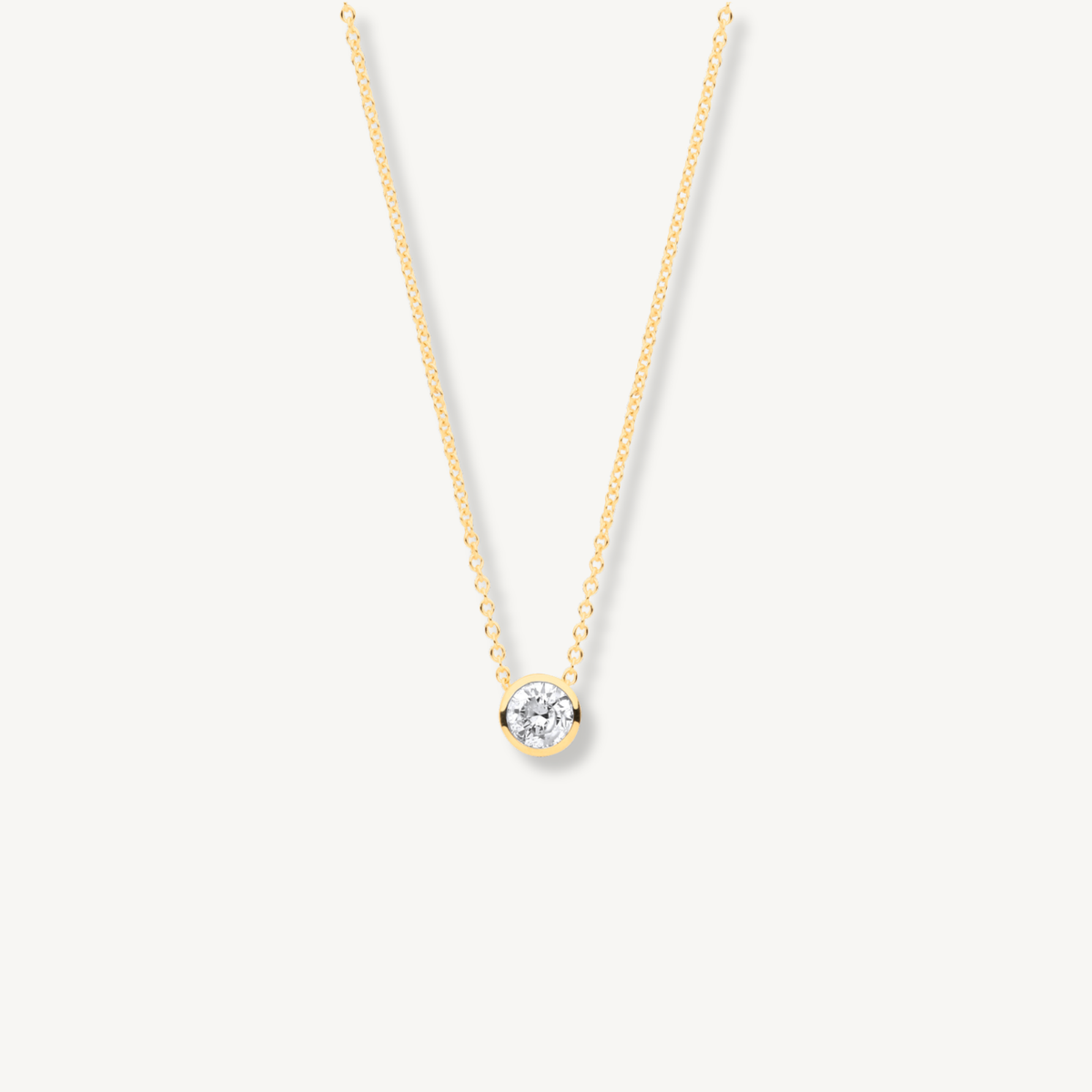 Solid 18ct gold diamond rubover necklace with 0.25ct brilliant cut diamond